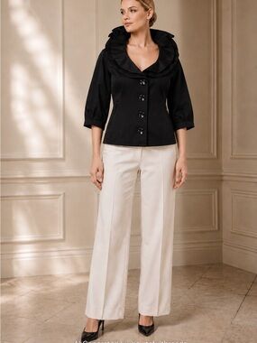 Samuel Dong Black Sculptural Ruffle Collar Jacket Cropped Avant Garde M